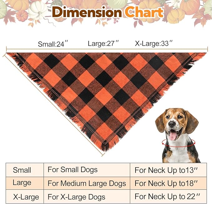 Kytely Fall Dog Bandana 2 Pack, Halloween Thanksgiving Dog Bandanas, Orange Plaid Pet Scarf for Boy and Girl, Holiday Bandana Reversible Triangle Bibs Accessories for Dogs Pets Small