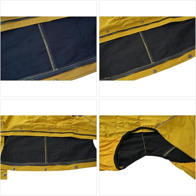 LOVELONGLONG Fleece-Lined Dog Raincoat with Removable Hood – Waterproof Winter Full Body Dog Jacket – Windproof Snowproof Cold-Weather Suit – Yellow-F M
