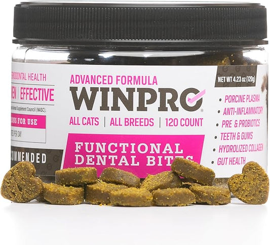 WINPRO - Tasty Dental Bites for Cats, Plasma-Powered Formula for Teeth Cleaning, Gum Support & Dental Care, Probiotic Blend Catnip Treats for Gut Health, All Cat Breeds, 120 Count, Made in USA