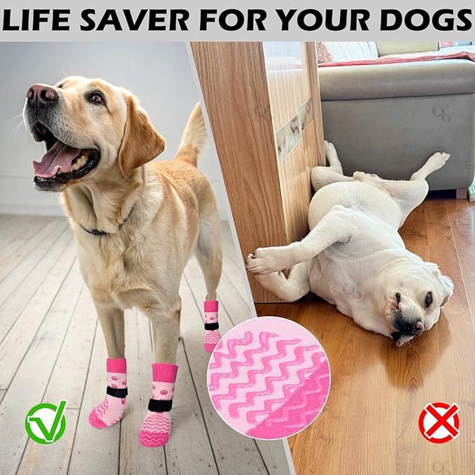 EXPAWLORER 6Pcs Anti Slip Dog Socks to Prevent Licking Paws, Dog Shoes for Winter, Double Sides Dog Boots & Paw Protectors Booties for Hardwood Floors with Grippers Small Medium Large Senior Dogs, S