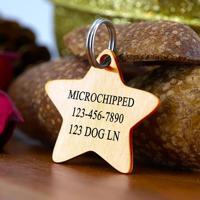 Ultra Joys Cat ID Tag Personalized Pet Tags, Durable Stainless Steel Small Pet Mini Dog Cat Tag Lightweight - Star Tag in Gold