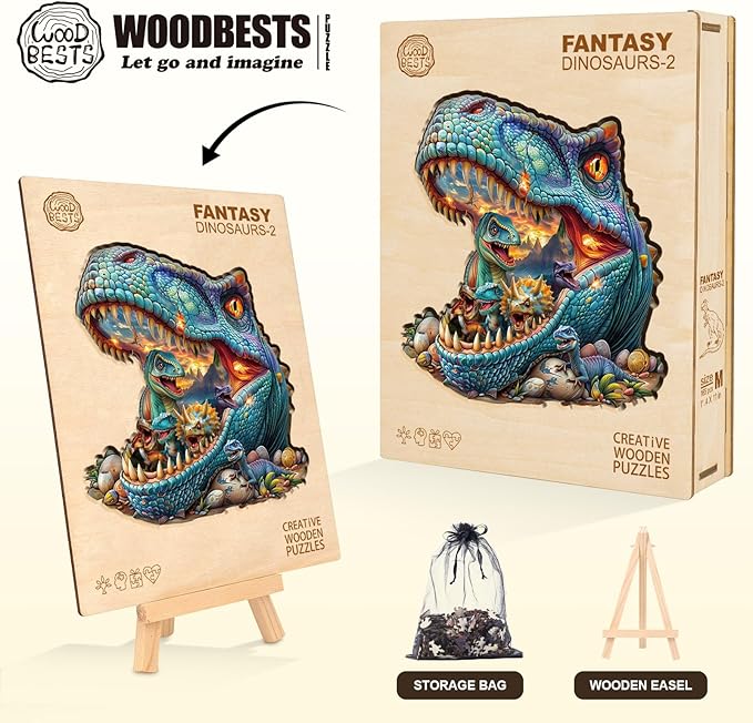 WOODBESTS Wooden Puzzles for Adults, Fantasy Dinosaurs Wood Puzzles Adult(90 Pieces, S, 8.5 * 8.2in), Unique Shape Wooden Animal Jigsaw Puzzles, Birthday Gifts for Adults Family Game