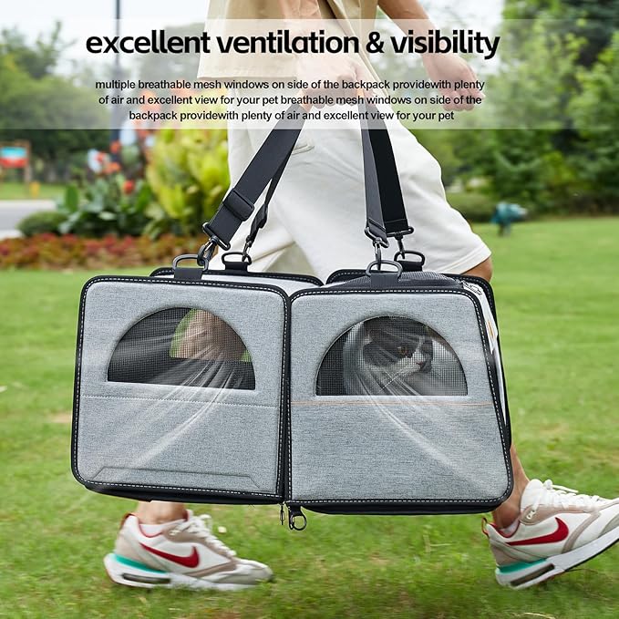 IC ICREATE.X Large Cat Carrier with Litter Box for Car Travel, Pet Carrier Bag 2-in-1，Double Cat Travel Transport Carrier for Long Distance, Collapsible Dog Crate, Cat Bag for Kitten 2 Cats