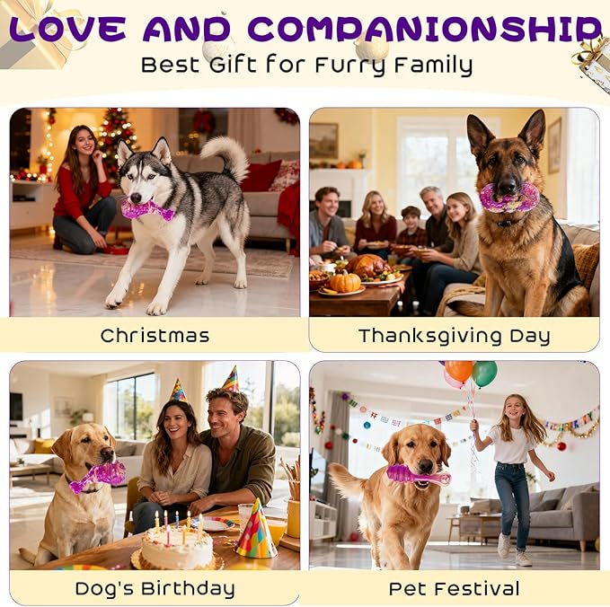 WinTour Dog Chew Toys for Aggressive Chewers 3 Pack, Indestructible Dog Toy to Keep Them Busy, Tough Dog Toys for Aggressive Chewers for Small, Medium and Large Breeds, Beef Flavor, Purple