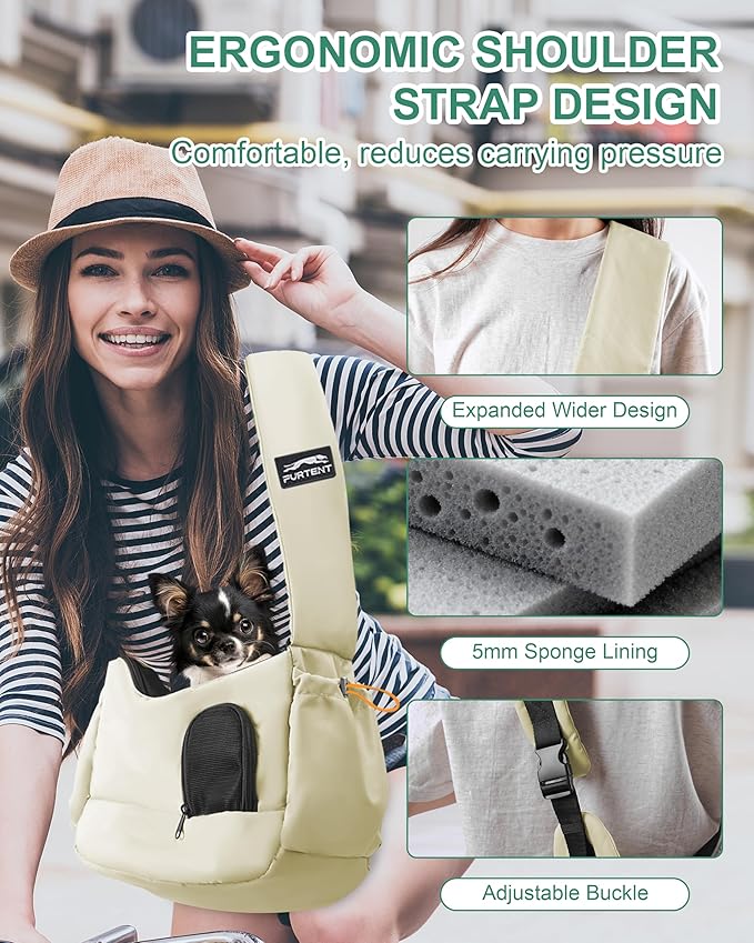 Dog Carrier Sling for Small Dogs & Cats Hand-Free Puppy Sling Purses with Storage Bag and Adjustable Shoulder Strap, Pet Sling Carrier Up to 8.8 Lbs (Yellow)