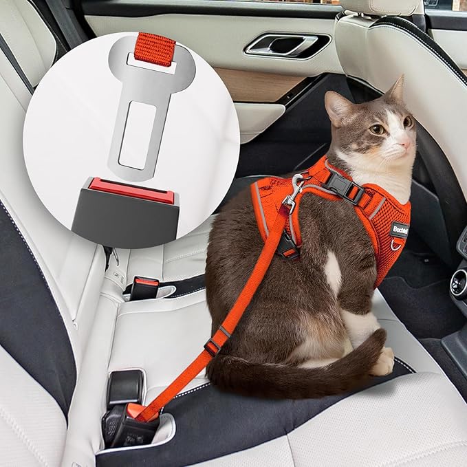Cat Harness and Leash for Walking, 3 in 1 Adjustable Breathable Soft, Easy to Control Reflective Cat Harness Escape Proof, Cat Products, Orange, S