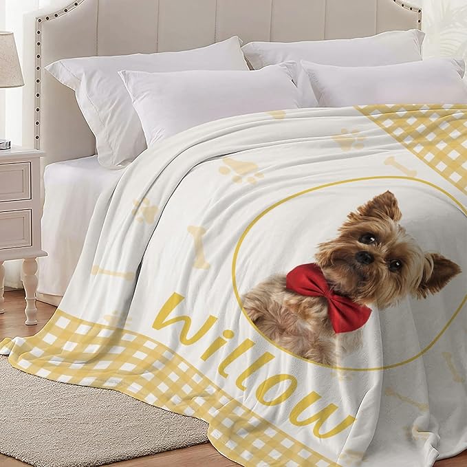 Personalized Pet Blanket,Custom Pet Blanket with Name Photo,Puppy Blanket Gift for Dogs Cats Lovers Mom Dad,Soft Cozy Fleece Throw for Bed Sofa Travel Small 50"x40"