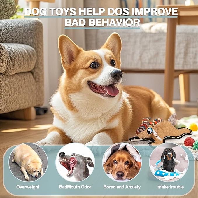 Tough Durable Squeaky Dog Toys for Aggressive chewers Interactive to Keep Them Busy, Funny Plush Dogs Toy for Small Medium Large Chewer Cute Birthday Gift (Antelope)