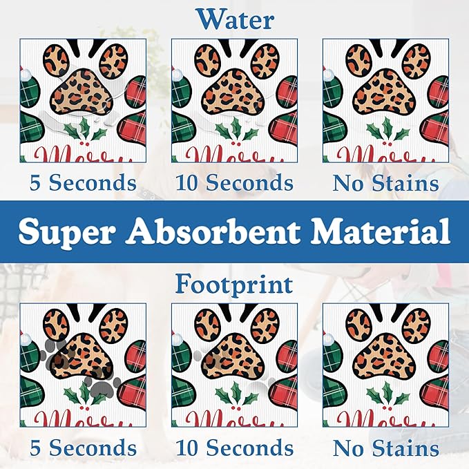 Dog Christmas Dog Food Mat–Absorbent Quick Dry Feeding Placemat for Food and Water Bowls, Non Slip Rubber Backing, Waterproof Pet Supplies for Mess-Free Eating 12"x20"