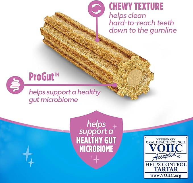 Dentalife Plus Digestive Support Dog Treats for Small and Medium Dogs 20-40 lbs., Cleans Teeth, Freshens Breath, & Supports Healthy Gut, Chicken & Pumpkin Flavor, 6 oz., 8 Chews - 6 oz. Pouch