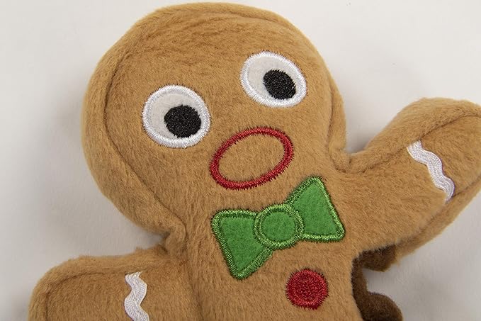 goDog Christmas Gingerbread Man Squeaky Plush Dog Toy, Chew Guard Technology - Brown, Small (Pack of 2)