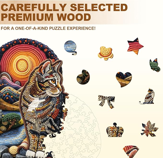 KAAYEE Wooden Puzzles for Adults, Knitted Kitten Puzzles, 100 Piece Unique Animal Shape Puzzle, Cat Wood Puzzle for Adults, Creative Gifts for Cat Lover/Friends/Family, Home Decor(8.5 * 8.0in)