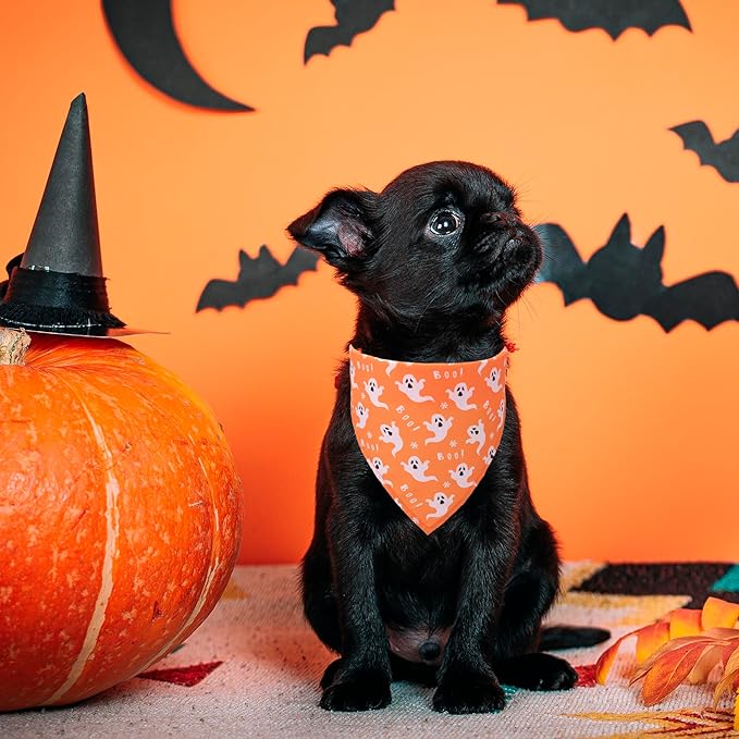 ADOGGYGO 4 Pack Halloween Dog Bandana, Pumpkin Ghost Dog Scarf Bib, Puppy Halloween Bandanas Costume Accessories for Small Dogs (Small)