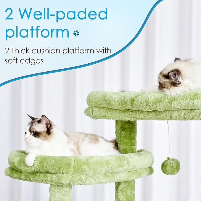 Hey-brother Cat Tree, 74 inches Multi-Level XL Large Cat Tower for Indoor Cats with Three Cat Condos, Two Large Top Decks and Cat Hairbrushfor Kittens, Cats and Pets, Green MPJ035-MGR