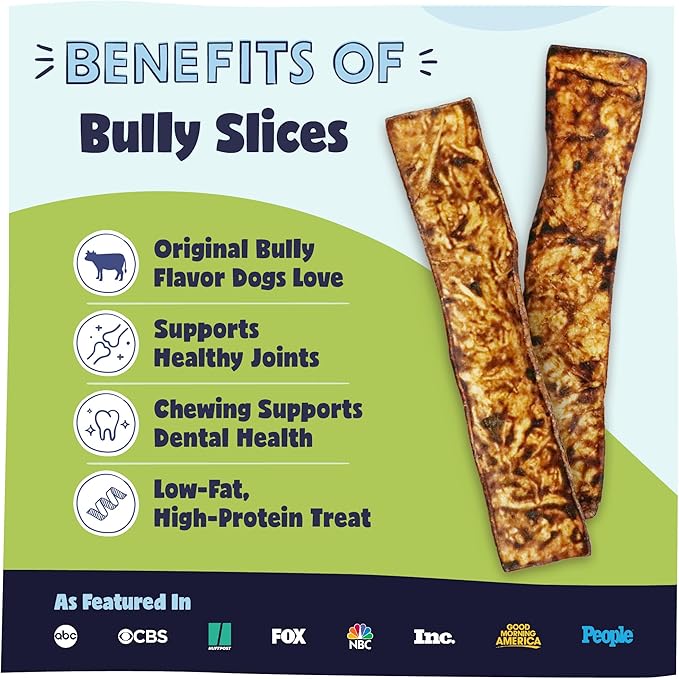 Pawstruck Bully Slices Premium Rawhide Chew Sticks, Beef Flavor - Low Fat, High Protein Treat for Small, Medium, and Large Dogs - No Artificial Ingredients - 1 lb Bag - Packaging May Vary
