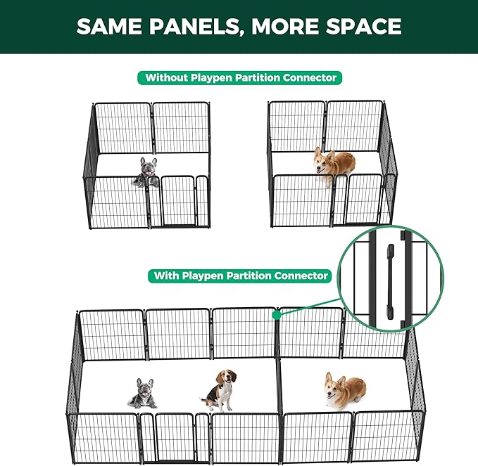 FXW Homeplus Unleashed Indoor Dog Playpen - Stress-Free and Safe Play, Heavy Duty 32 Inch 16 Panels Dog Pen with Connectors (Pack of 2) for Small and Medium Dogs, Black│Patented
