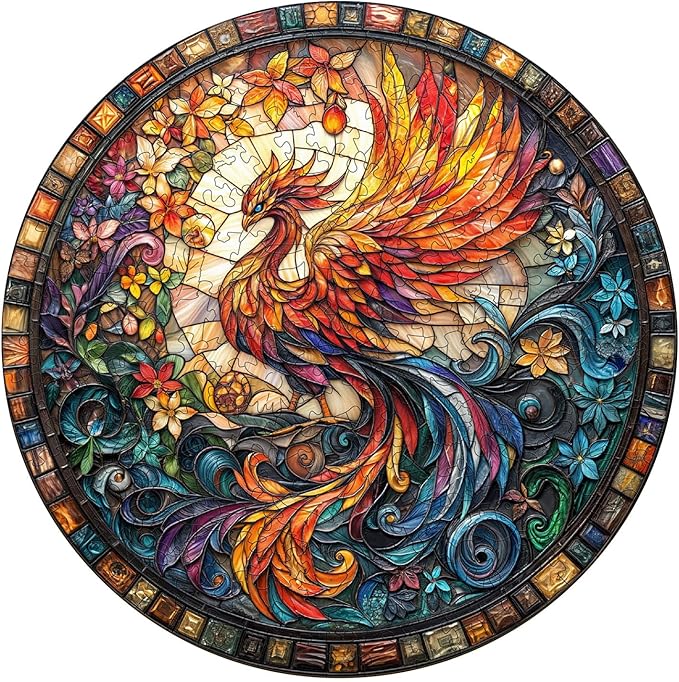 Wooden Puzzles for Adults, Stained Glass Phoenix-2 Unique Shaped Wood Puzzles Adult, Wooden Jigsaw Puzzles for Adults Kids, Creative Birthday Gifts for Friends Family Game (13.4 * 13.4in 300pcs)
