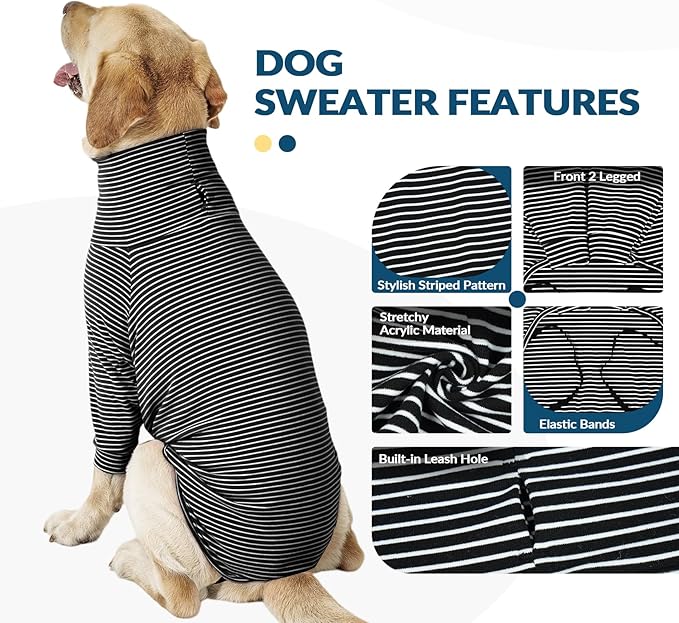 ROZKITCH XXXL Dog Sweaters for Large Dogs Girl Boy, Striped Fleece Sweatshirts for Pet Fall Winter Daily Wear Outdoor Walk Hiking Travelling Spring Alaskan Malamute, St. Bernard Blackwhite 3XL