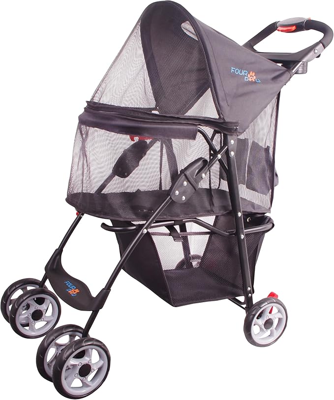 Full-Window pet Stroller 4 Wheels for Cats & Dogs, with Storage Basket,Cup Holder, Travel Puppy/Cats Stroller.