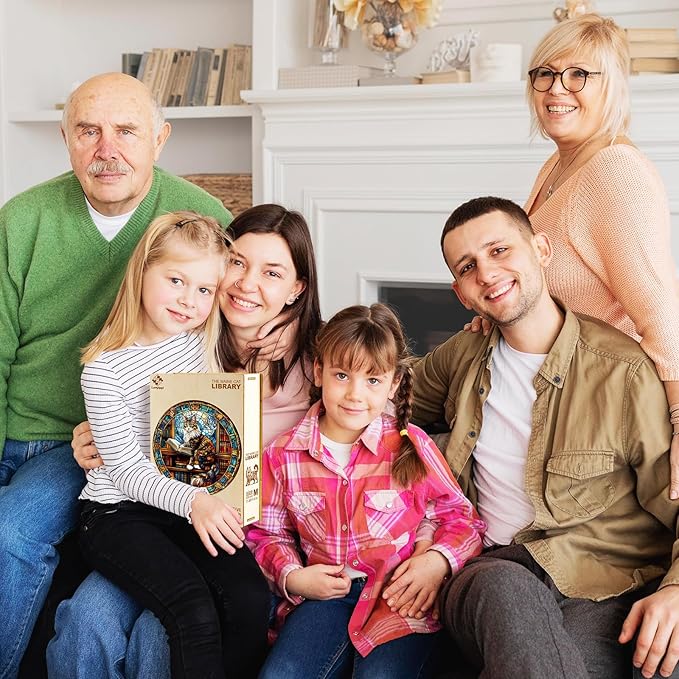 Wooden Puzzles for Adults, Wooden Jigsaw Puzzles for Adults Kids, The Maine Cat Library Unique Shaped Wood Puzzles Adult, Creative Birthday Gifts for Friends Family Game (13.4 * 13.4in 300pcs)