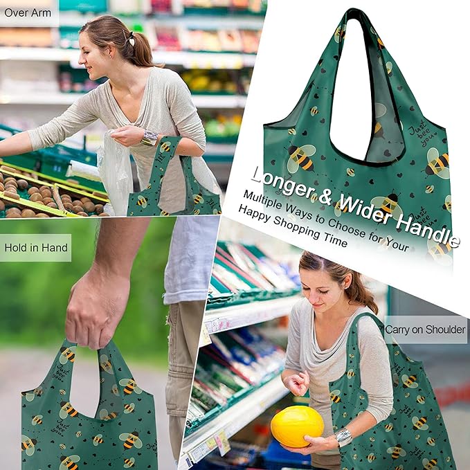 BeeGreen Animals Reusable Grocery Bags Bees Turtles Flamingo Peacock Alpaca Butterfly Lovers Gifts Shopping Bags Bulk 50LBS X-Large Foldable-Heavy Duty