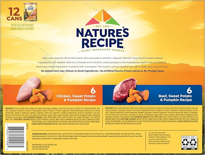 Nature's Recipe Grain Free Wet Dog Food Variety Pack Chicken and Beef Recipes, 13oz. Cans