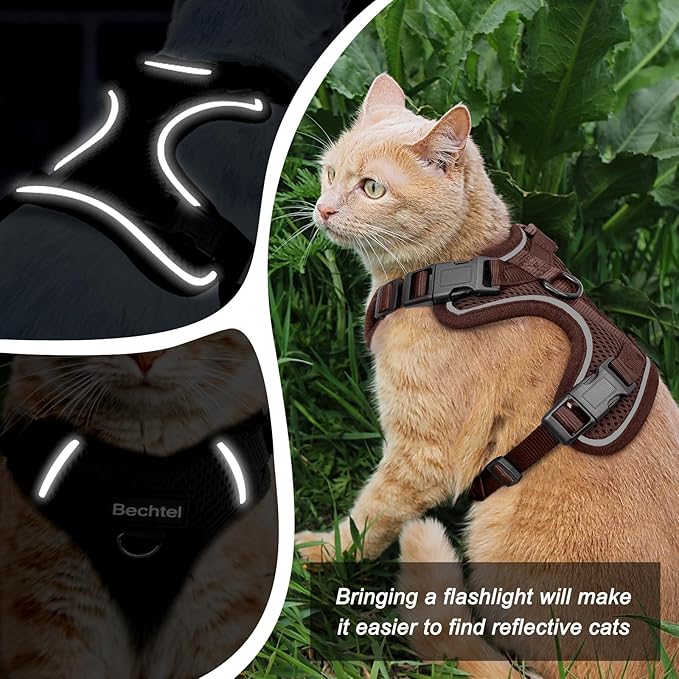 Cat Harness and Leash Set - Escape Proof Adjustable Cat Harness, Comfortable Soft Lightweight, Use Safe & Easy, Walking Travel Kitten Harness for Small Medium Large Cats, Brown, M(13-18lb)