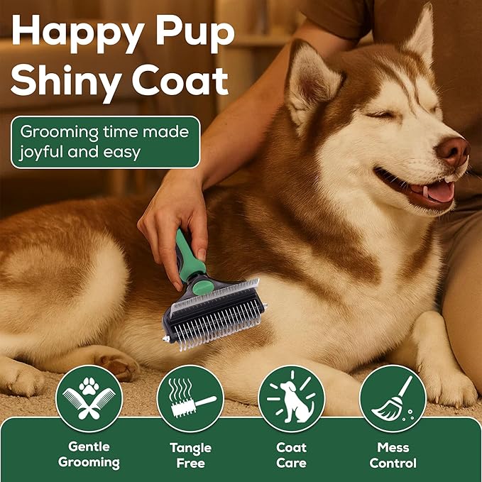 Pet Grooming Set – 1 Brush + 2 Toothbrushes (Soft & Finger) for Dogs & Cats(Green Handle)