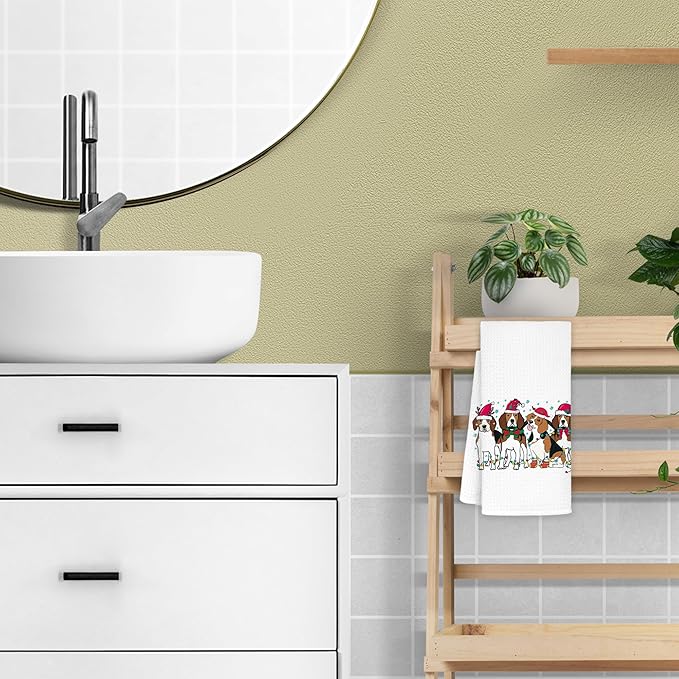 Beagle Christmas Kitchen Towels, Beagle Gifts Dish Towels Tea Towels for Kitchen, Christmas Hand Towels for Bathroom Kitchen Decor, 16x24 Inches