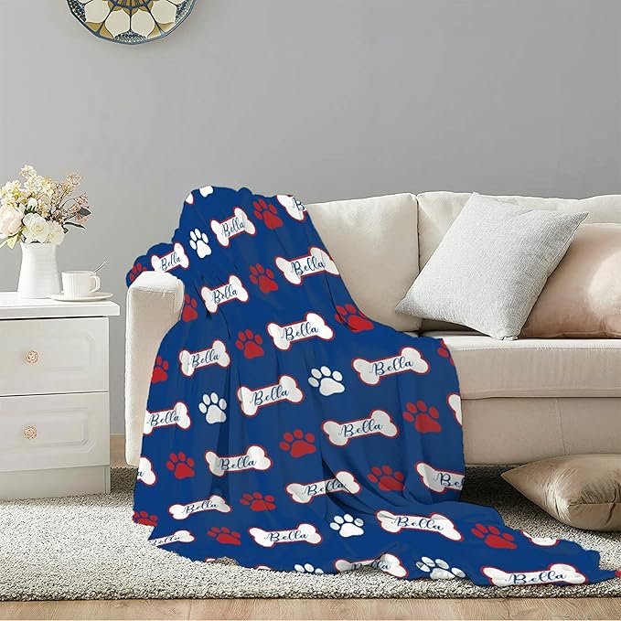 Personalized Pet Blanket,Custom Pet Blanket with Name Photo,Puppy Blanket Gift for Dogs Cats Lovers Mom Dad,Soft Cozy Fleece Throw for Bed Sofa Travel Medium 60"x50" for Teens
