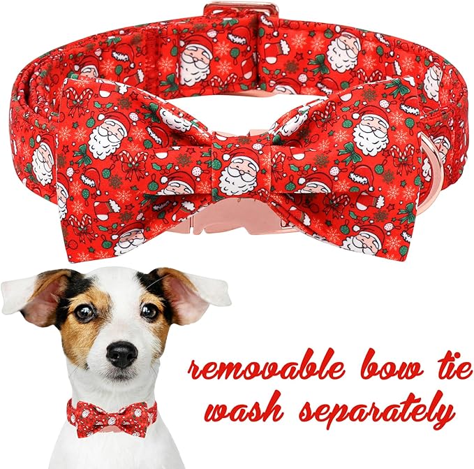 Unique Style Paws Christmas Dog Collar with Bow Red Hat Christmas Man Cotton Puppy Collars for Small Medium Large Dogs