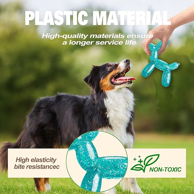 Durable Dog Chew Toy – Balloon Dog Shape, 6.14”for Medium & Large Dogs, Tough Plastic, Interactive Chew Toy for Boredom & Dental Health（Green）