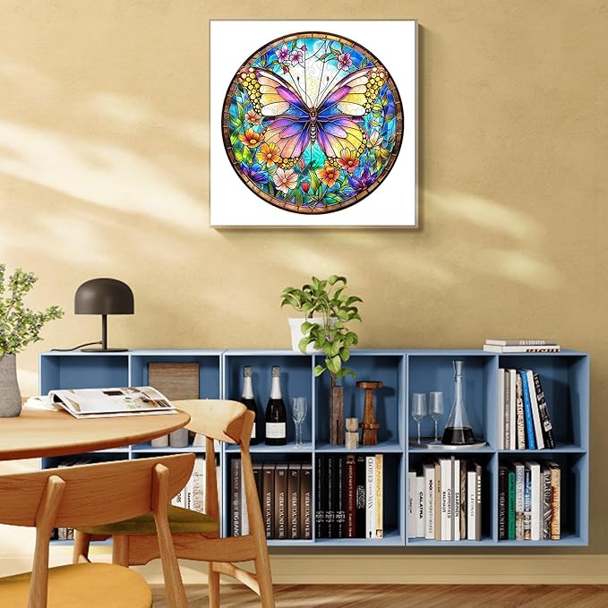 Wooden Puzzle for Adults-Colorful Butterfly Wooden Puzzle Unique Shape Advanced Wooden Jigsaw Puzzle for Adult, Wood Puzzles,Challenge Wooden Jigsaw Puzzle (S-8.5 * 8.5in-100pcs)