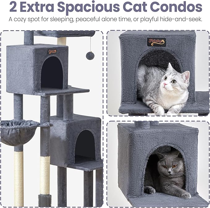 Cat Tree Tower for Indoor Cats Large Adult - 65 inch Extra Tall Cat Condo Trees with Scratching Post Hammock Perch - Big Heavy Duty Multi Level Cat House Towers - Kitty Condos Climbing Furniture