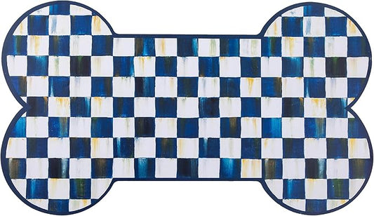 MACKENZIE-CHILDS Pup Placemat, Cute Pet-Food Mat for Dog Bowls and Cat Bowls, Blue-and-White Royal Check