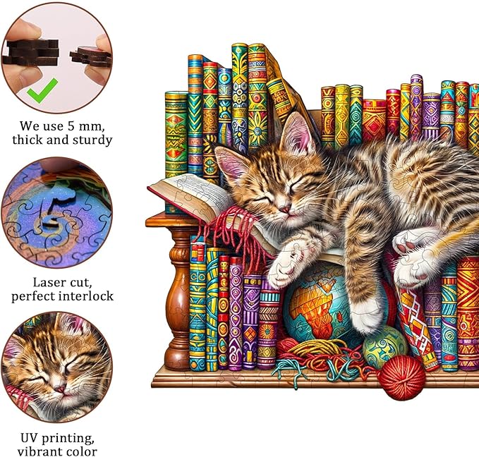 Jigfoxy Wooden Puzzles for Adults, Cat Wood Puzzles Adult, Unique Animal Shape Wooden Jigsaw Puzzles for Adults, Birthday Gifts for Puzzle Lovers, Family, Friend (XL-17.3 * 14in-450pcs)