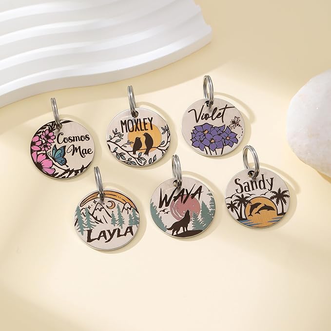 Colorful Dog Tags Personalized, Engraved Dog Tags with Colored Printing for Pets, Dog Name tag with deep Engraving, Custom pet ID Tags, Customizable cat Collar Holder tag (Cosmos)