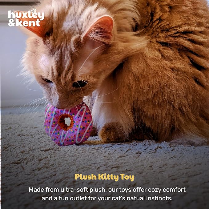 Huxley & Kent Plush Cat Toy - Interactive Catnip Toy for Cats & Kittens - Soft with Crinkle & Catnip - Fun Indoor Play - Strawberry Donut