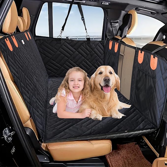 Back Seat Extender for Dogs Hard Bottom- Sturdy Dog Hammock for Car Hard Bottom Car Seat Cover for Dogs with Seatbelt- Dog Backseat Cover SUV, Truck