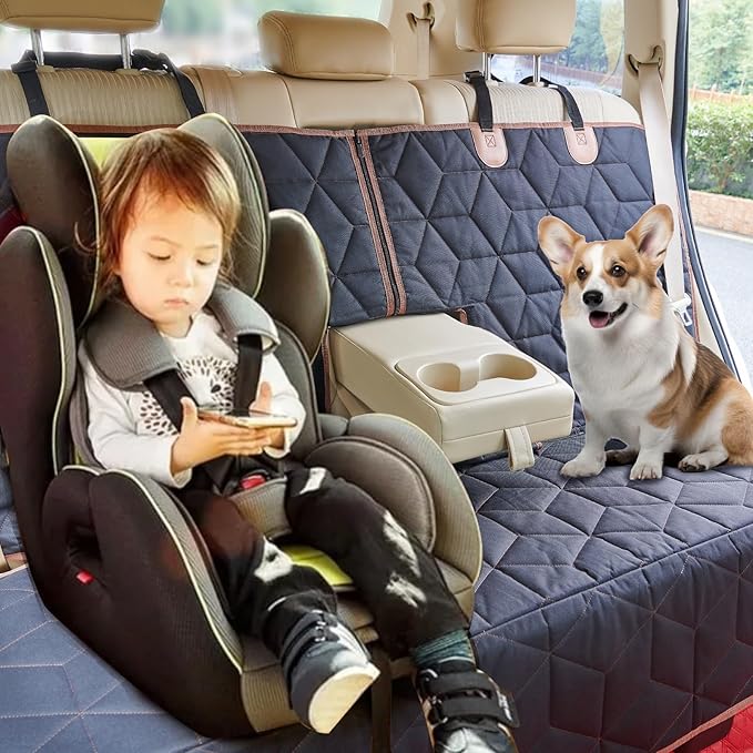 Dog Car Seat Cover for Back Seat, Heavy-Duty Non-Slip Waterproof Car Bench Protector for Pets,Compatible with Middle Armrests ，Dog Seat Cover Universal for Cars Trucks and SUVs