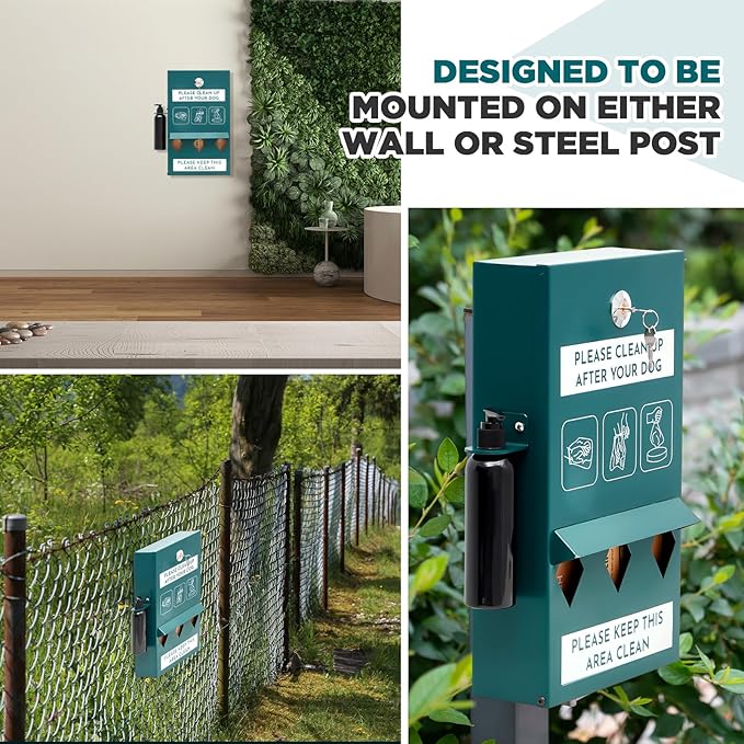 Abbylike 2 Set Outdoor Dog Bag Storage Dispenser with Bags and Hand Sanitizer Bottle Green Poop Station Wall Mounted Dog Waste Container for Pet Waste Wall Home Porch Lawn Yard Fence