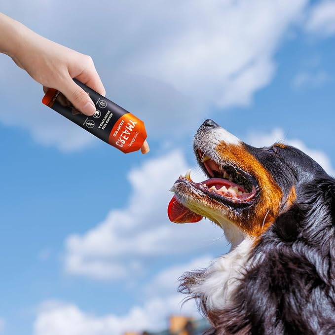 PETPHABET Lickable Squeeze Treats for Dogs, Wet Dog Food Meal Topper, Creamy Puree Dog Snacks, Puppy Pouch Treats for Training and Enrichment, Healthy Beef Chicken & Apple Recipe (8 ct/1.4 oz Each)