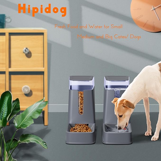 2 Packs Automatic Cat Feeder and Waterer, Gravity Dog Food and Water Dispenser Set for Small Medium Big Pets Cats Dogs Puppy Kitten, 1 Gallon x 2