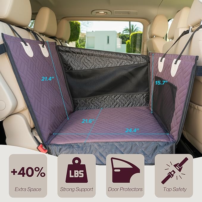 Premium Dog Car Seat & Back Seat – Waterproof & Non-Slip Travel Hammock with Storage Pockets | Secure & Comfortable Pet Seat Cover for Medium Dogs – Fits Cars, SUVs & Trucks (Brown)
