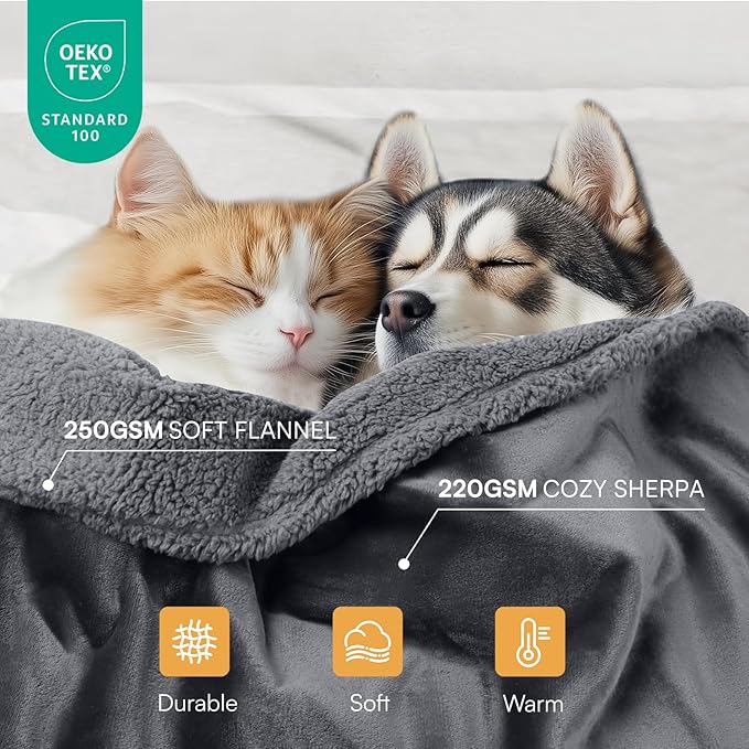 Waterproof Pet Blanket, Liquid Pee Proof Dog Blanket for Sofa Bed Couch, Reversible Sherpa Fleece Furniture Protector Cover for Small Medium Large Dogs Cats, Dark Gray Small（40" x 28"）