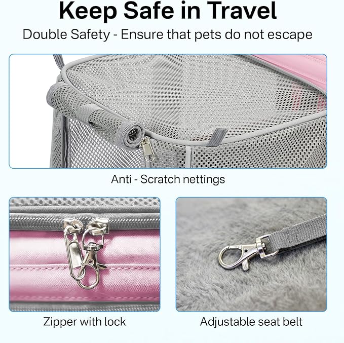 Cat Carrier Soft for Travel & Vet Visits, Expandable Soft Pet Carrier for Cats Dogs Up to 15 lbs, Breathable & Cozy Cat Bag Carrier, Airline Approved Portable Pet Travel Carrier, Pink