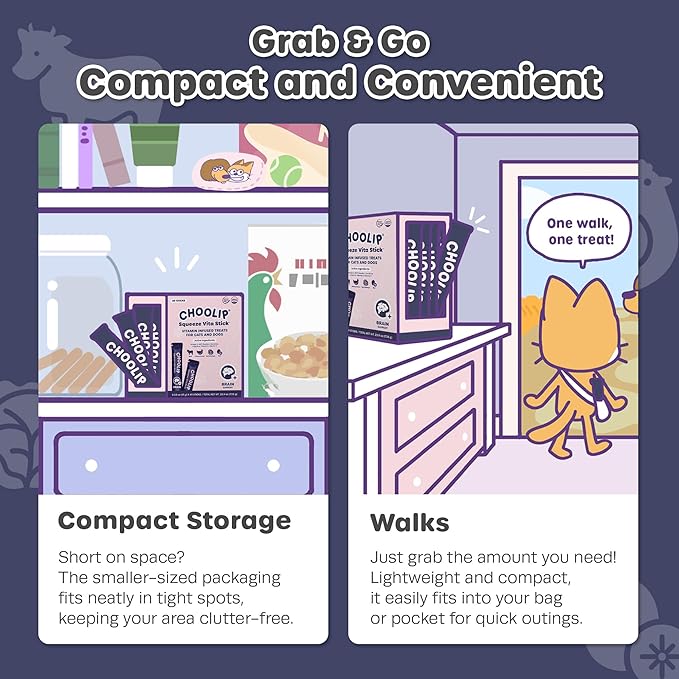 Choolip Squeeze Vita Stick Lickable Cat Treats & Dog Puree – 49-Count Brain Support Tubes, Creamy Grain-Free High-Protein Puree with DHA, Omega 3 & Vitamin B12 for Memory & Cognitive Health