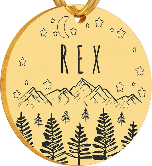 Dog Name Tags Personalized - Placas para Perros Personalizados - Dog Tags Engraved for Pets - Personalized Gifts Dog Tags - Customized Dog Tag for Collar - Small Dog Tags Personalized (Circle, Gold)
