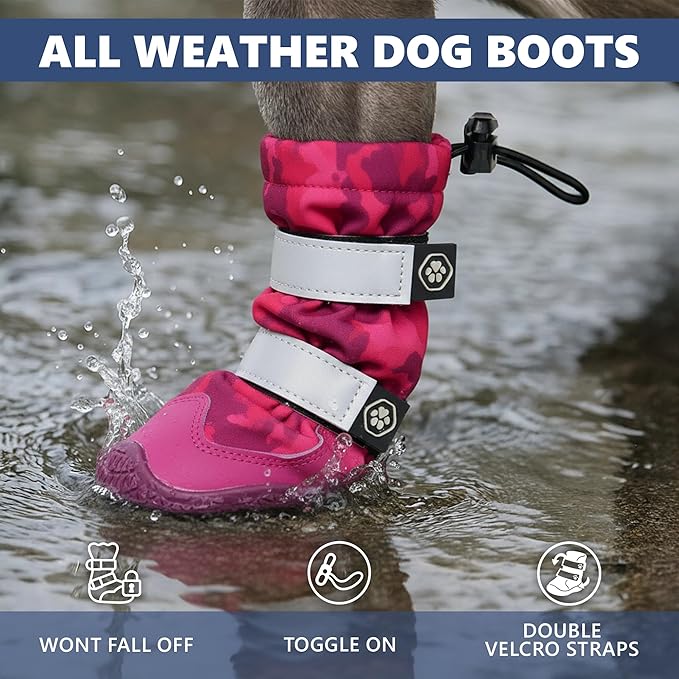 Spark Paws Dog Shoes, Waterproof Dog Boots for Medium to Large Dogs, Non Slip, Breathable Dog Booties and Paw Protectors - 4PCS Doggie Hiking Boots with Reflective Straps, Pink Camo, Size 6