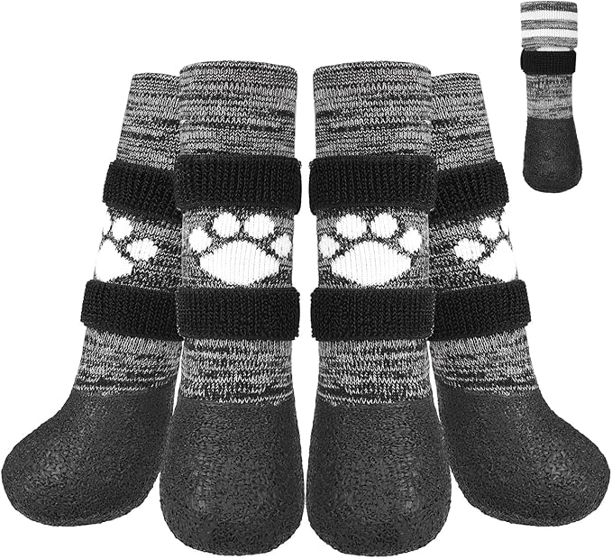 KOOLTAIL Anti Slip Dog Socks to Prevent Licking Paws for Hot/Clod Pavement,Waterproof Long Snow Dog Boots&Paw Protectors with Straps Traction Control for Hardwood Floor for Small Medium Large DogsL